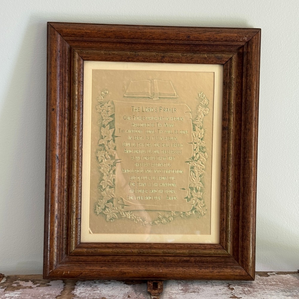 Vintage Framed The Lords Prayer Gallery Wall Art Embossed Wood Frame Spiritual